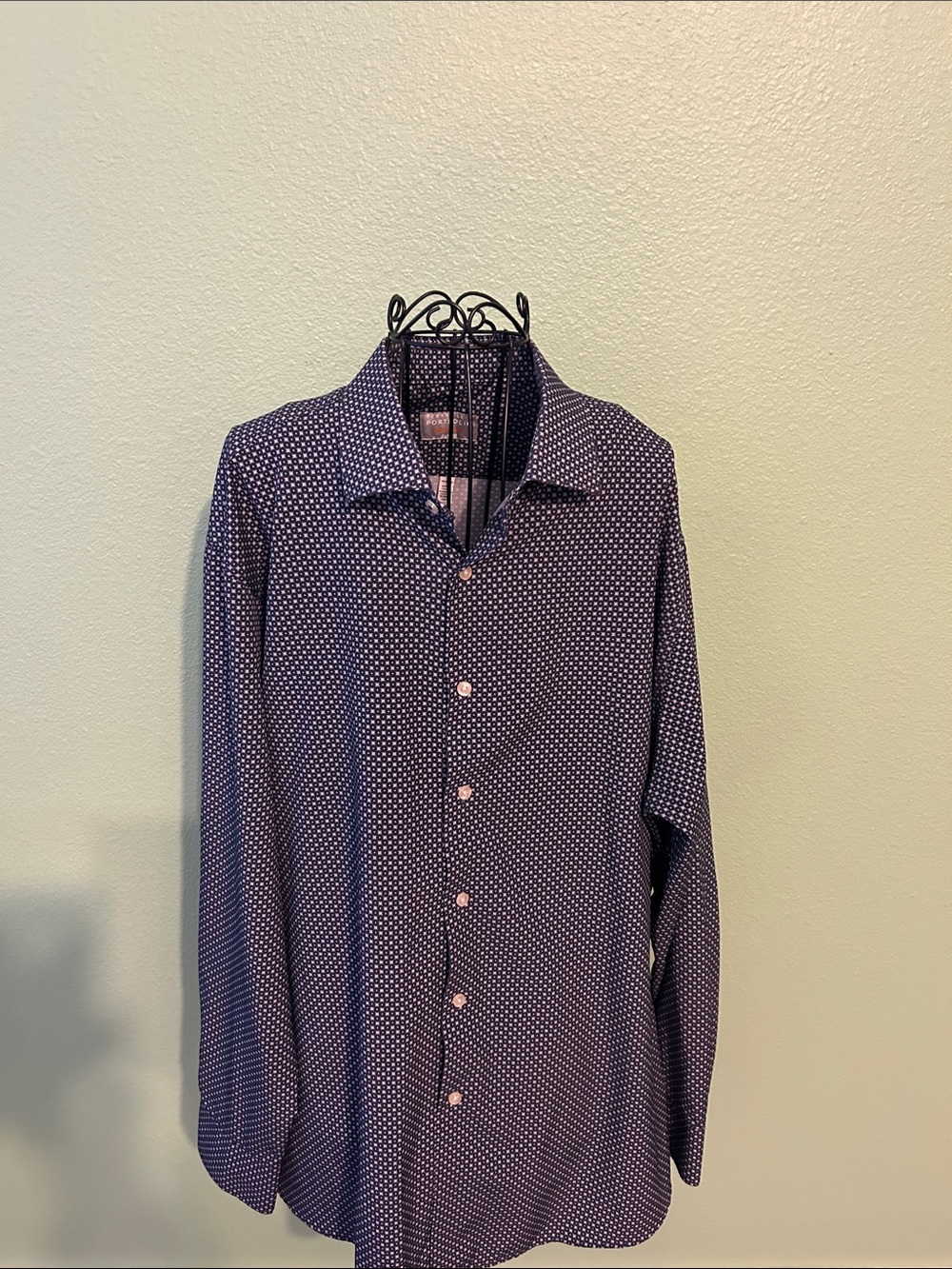 Perry Ellis Men's Navy Dot-Print Casual Button-Down Shirt size 18 34/35